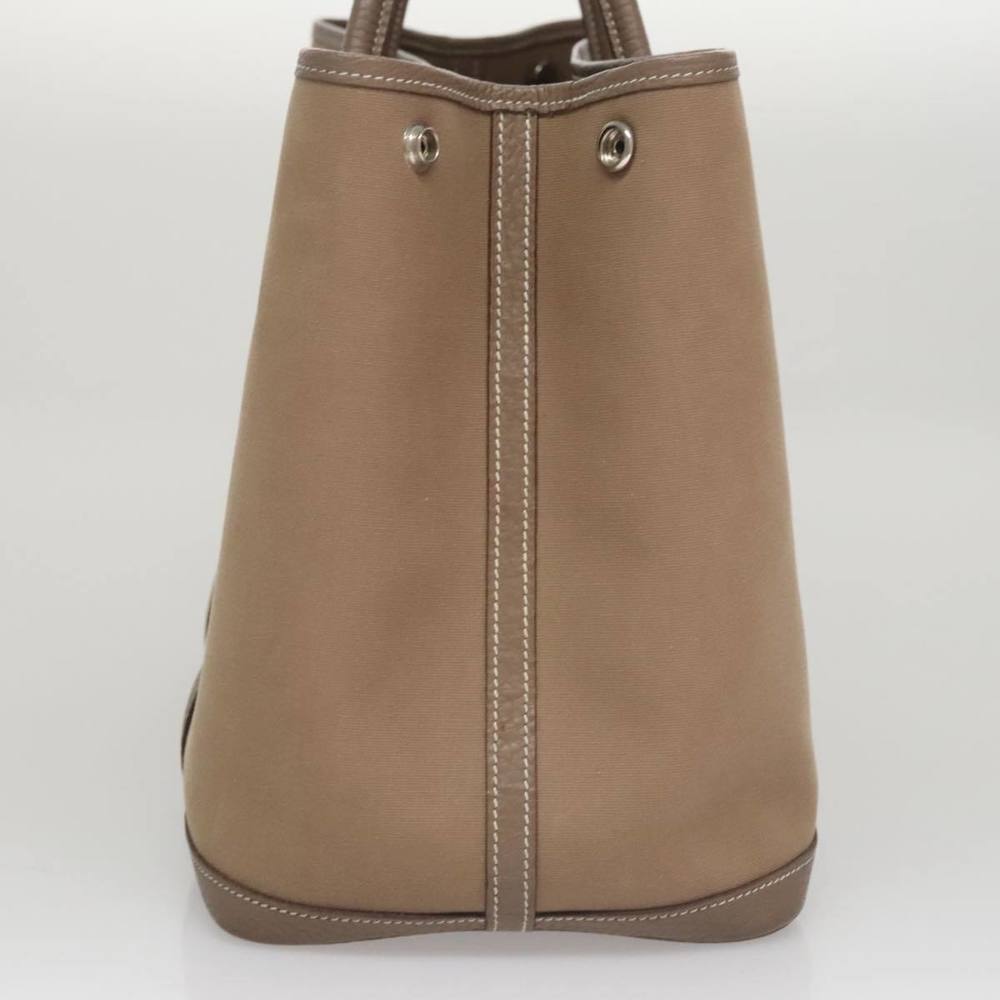 HERMES Garden Party PM Hand Bag Canvas Leather Beige Silver Auth kk429 - Picture 5 of 16